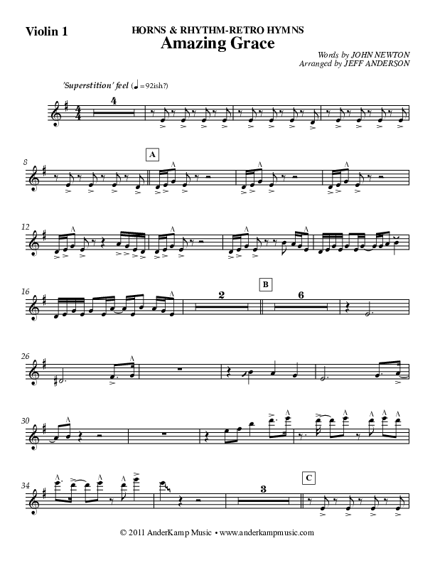 Amazing Grace (Instrumental) Violin 1 (Jeff Anderson)