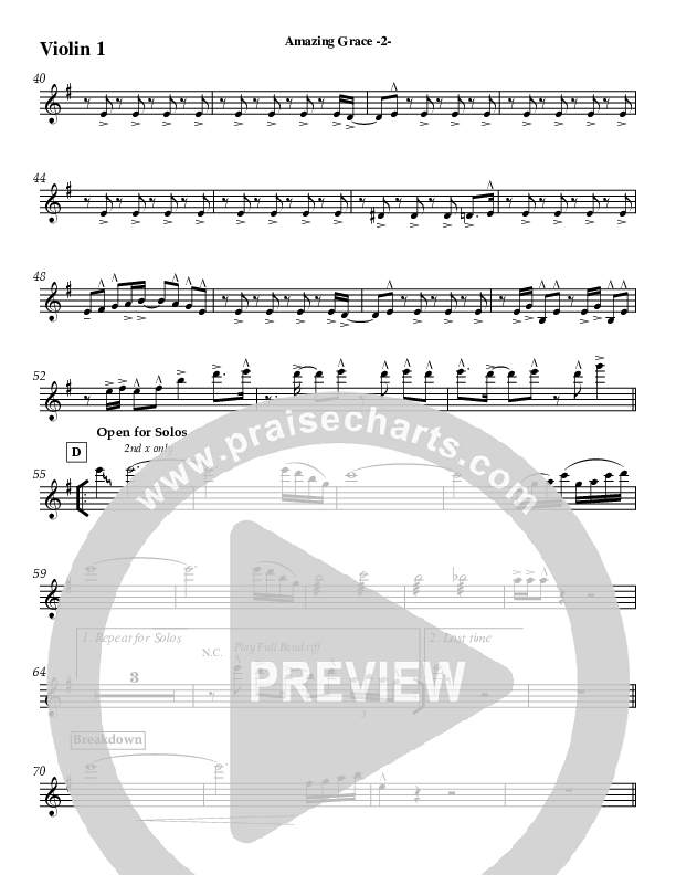 Amazing Grace (Instrumental) Violin 1 (Jeff Anderson)