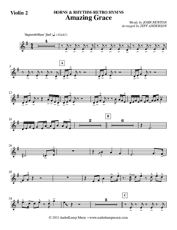 Amazing Grace (Instrumental) Violin 2 (Jeff Anderson)