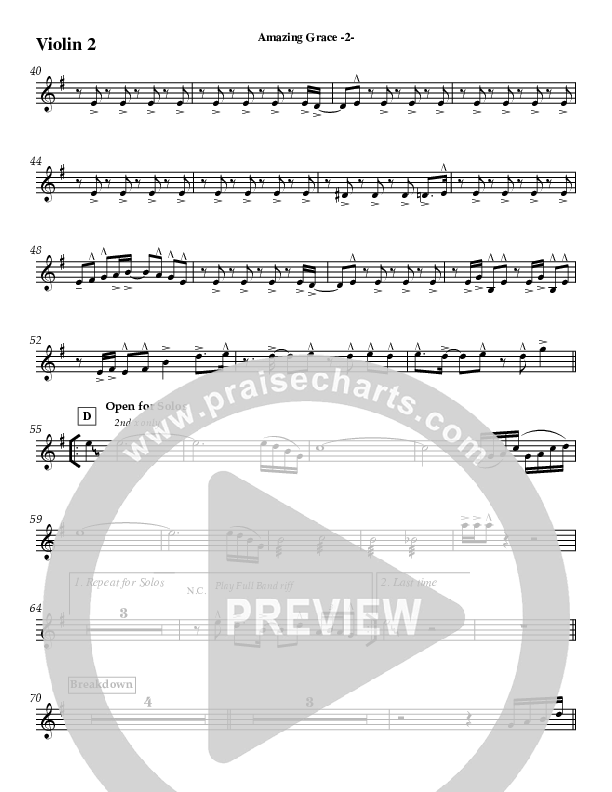 Amazing Grace (Instrumental) Violin 2 (Jeff Anderson)