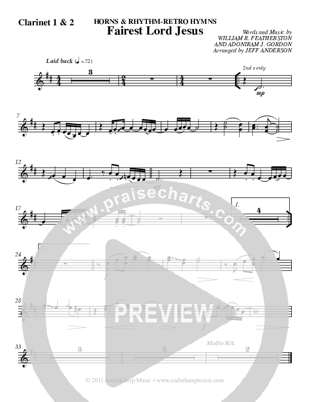 Fairest Lord Jesus (Instrumental) Clarinet 1/2 (Jeff Anderson)