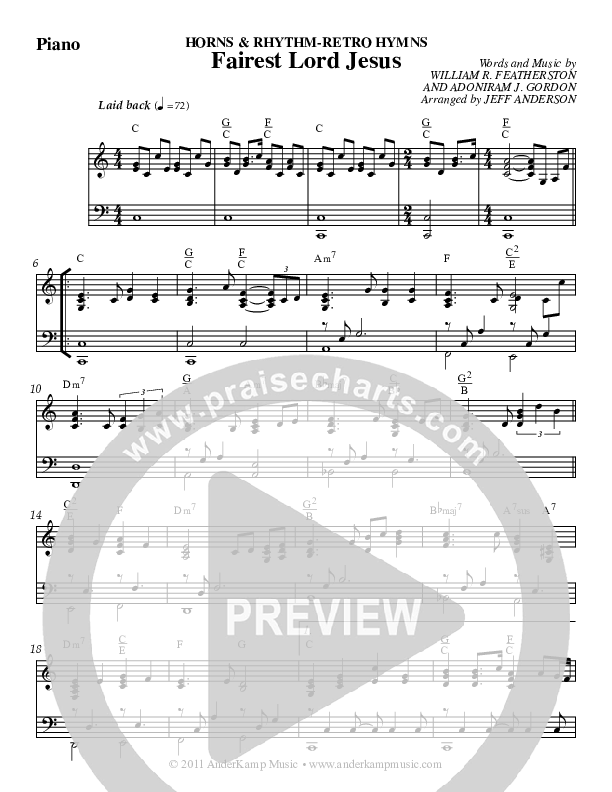 Fairest Lord Jesus (Instrumental) Piano Sheet (Jeff Anderson)