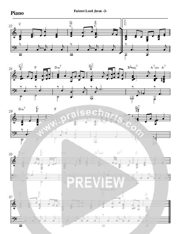 Fairest Lord Jesus (Instrumental) Piano Sheet (Jeff Anderson)