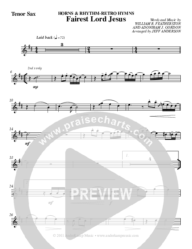Fairest Lord Jesus (Instrumental) Tenor Sax 2 (Jeff Anderson)