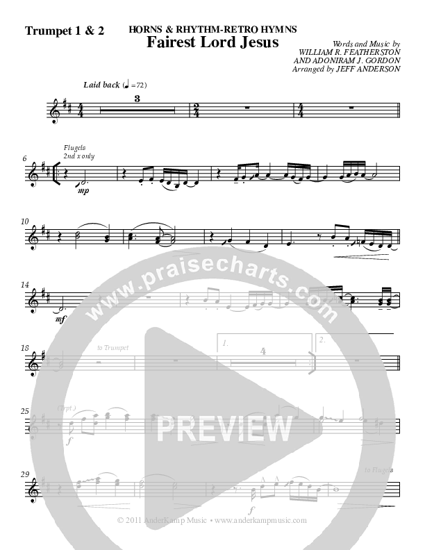 Fairest Lord Jesus (Instrumental) Trumpet 1,2 (Jeff Anderson)