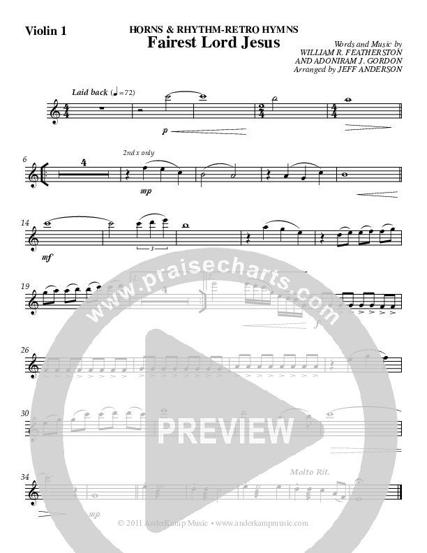 Fairest Lord Jesus (Instrumental) Violin 1 (Jeff Anderson)