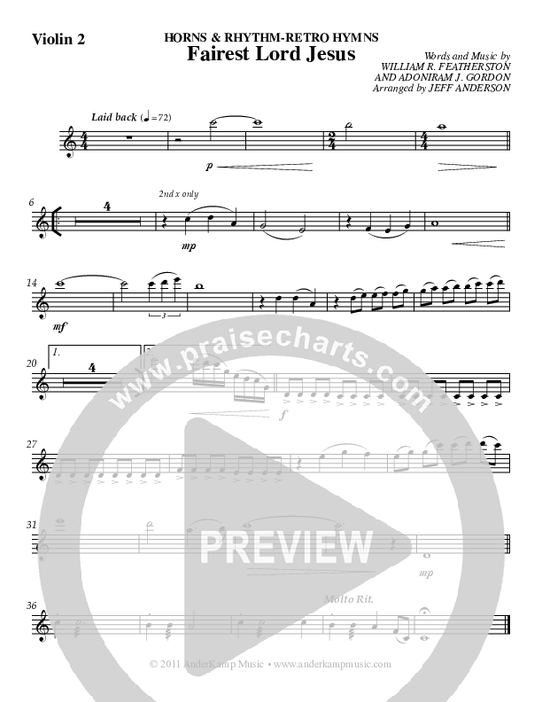 Fairest Lord Jesus (Instrumental) Violin 2 (Jeff Anderson)