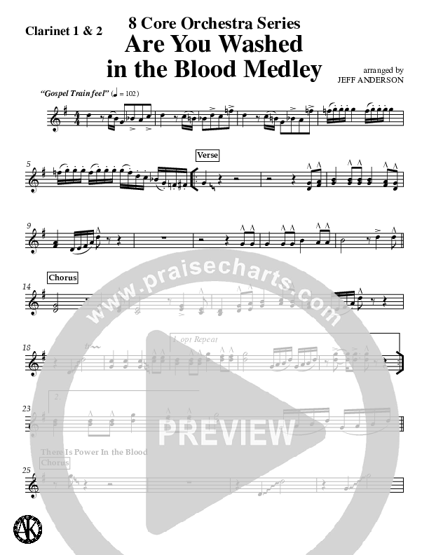 Are You Washed In The Blood Medley (Instrumental) Clarinet 1/2 (Jeff Anderson)
