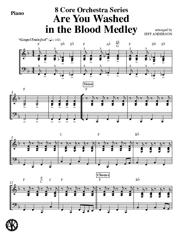 Are You Washed In The Blood Medley (Instrumental) Piano Sheet (Jeff Anderson)