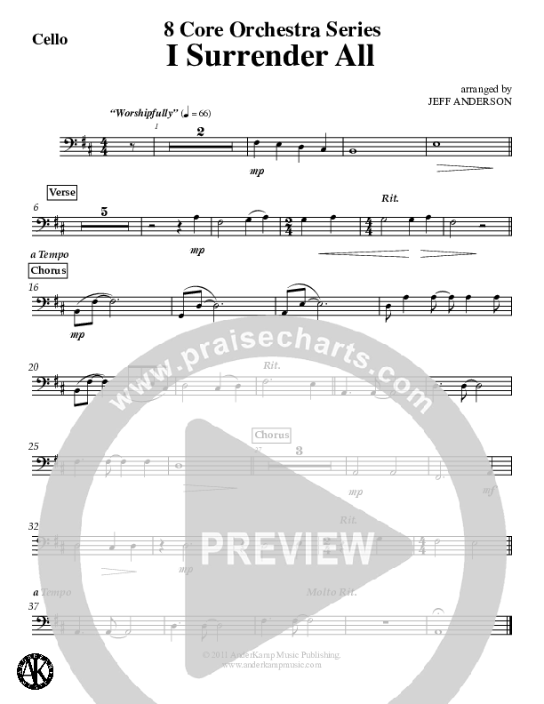 I Surrender All (Instrumental) Cello (Jeff Anderson)