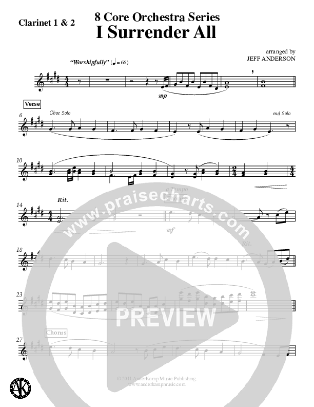 I Surrender All (Instrumental) Clarinet 1/2 (Jeff Anderson)