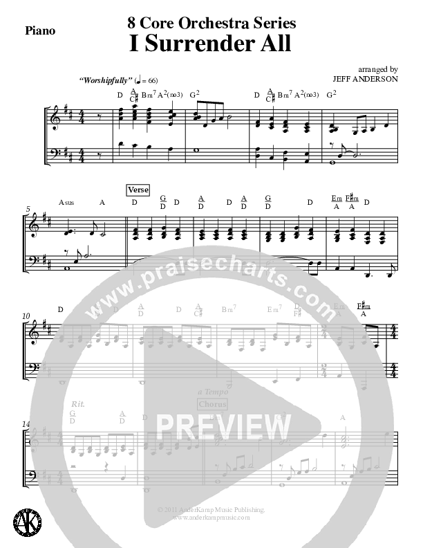 I Surrender All (Instrumental) Piano Sheet (Jeff Anderson)