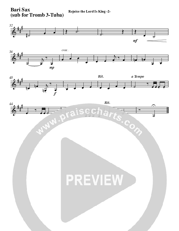 Rejoice The Lord Is King (Instrumental) Bari Sax (Jeff Anderson)