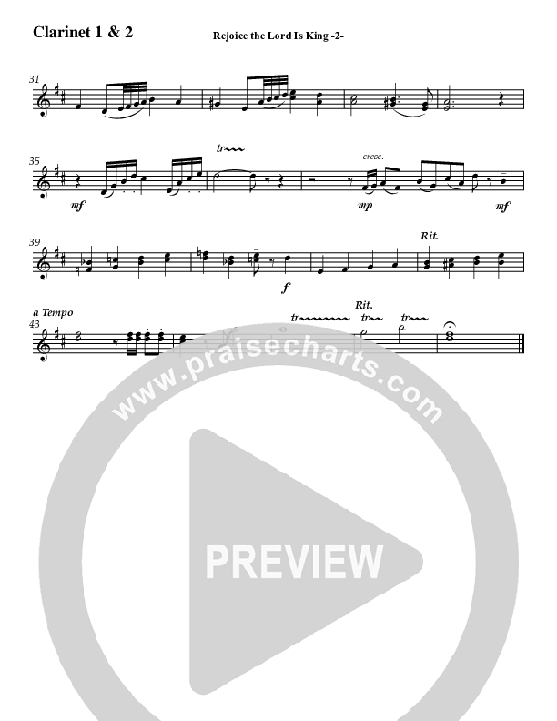 Rejoice The Lord Is King (Instrumental) Clarinet 1/2 (Jeff Anderson)