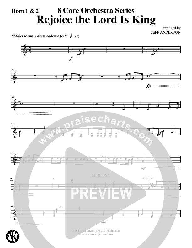 Rejoice The Lord Is King (Instrumental) French Horn 1/2 (Jeff Anderson)