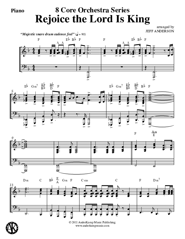 Rejoice The Lord Is King (Instrumental) Piano Sheet (Jeff Anderson)