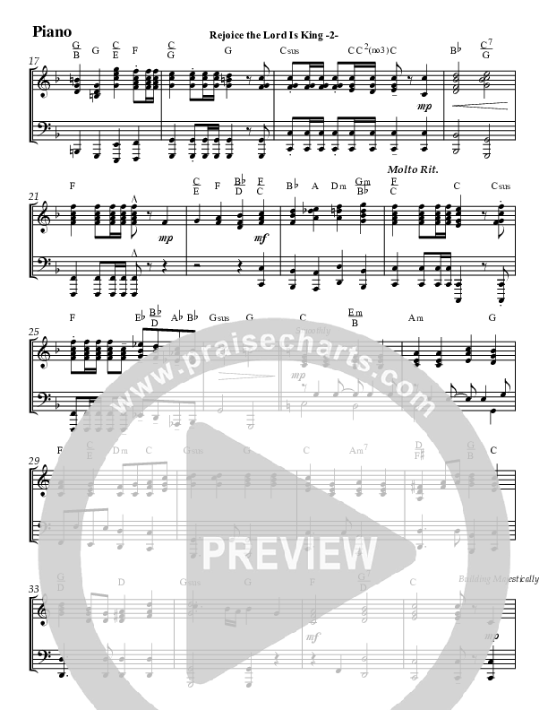 Rejoice The Lord Is King (Instrumental) Piano Sheet (Jeff Anderson)