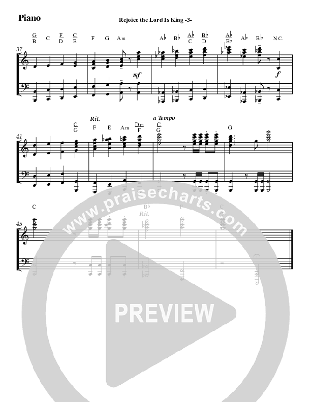 Rejoice The Lord Is King (Instrumental) Piano Sheet (Jeff Anderson)