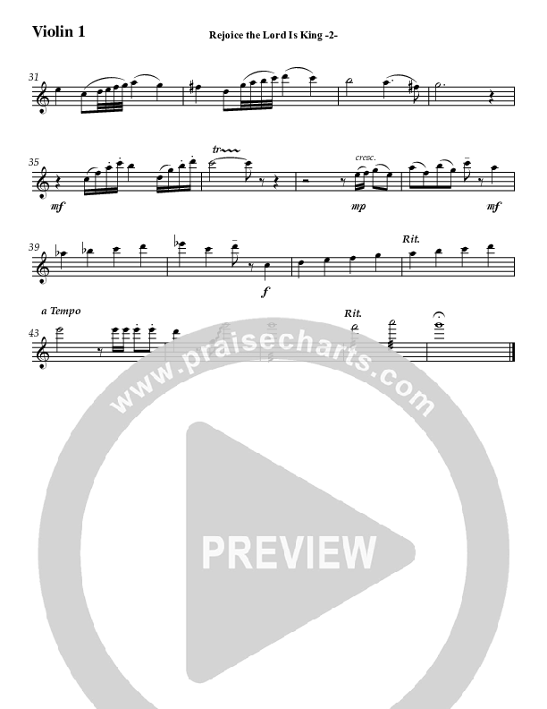 Rejoice The Lord Is King (Instrumental) Violin 1 (Jeff Anderson)