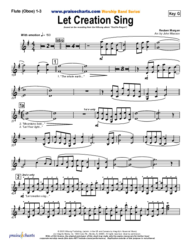 Let Creation Sing Flute/Oboe 1/2/3 (Hillsong Worship)