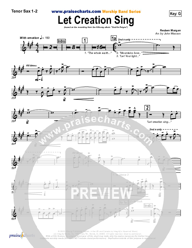 Let Creation Sing Tenor Sax 1/2 (Hillsong Worship)
