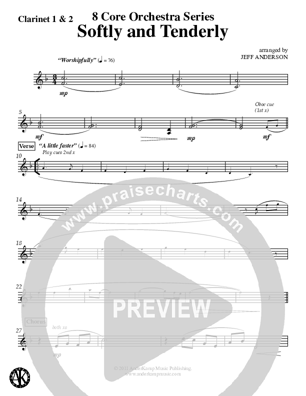 Softly And Tenderly Clarinet 1/2 (Jeff Anderson)