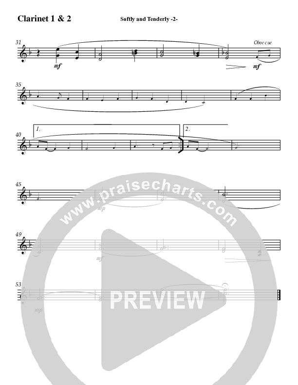 Softly And Tenderly Clarinet 1/2 (Jeff Anderson)