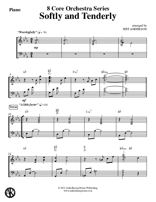 Softly And Tenderly Piano Sheet (Jeff Anderson)