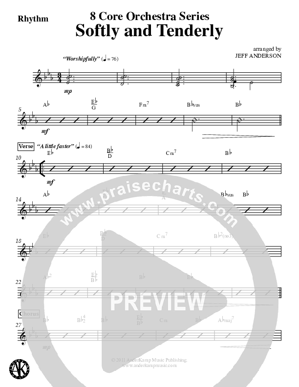 Softly And Tenderly Rhythm Chart (Jeff Anderson)