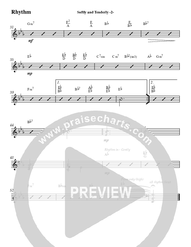 Softly And Tenderly Rhythm Chart (Jeff Anderson)
