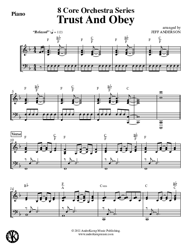 Trust And Obey Piano Sheet (Jeff Anderson)