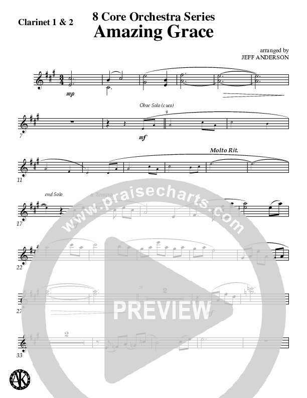 Amazing Grace (Instrumental) Clarinet 1/2 (Jeff Anderson)