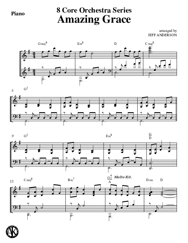 Amazing Grace (Instrumental) Piano Sheet (Jeff Anderson)