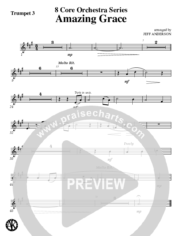 Amazing Grace (Instrumental) Trumpet 3 (Jeff Anderson)
