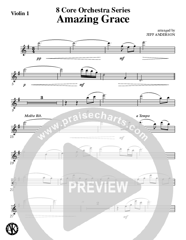 Amazing Grace (Instrumental) Violin 1 (Jeff Anderson)