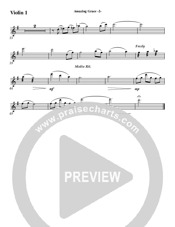 Amazing Grace (Instrumental) Violin 1 (Jeff Anderson)