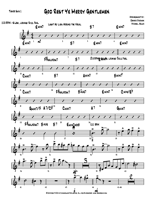 God Rest Ye Merry Gentlemen Tenor Sax 1/2 (Michael Adler / Denver Bierman)