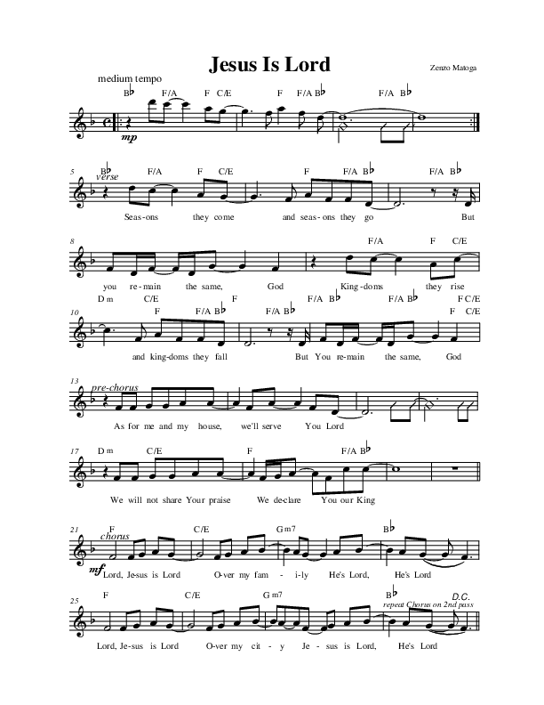 Jesus Is Lord Lead Sheet (Zenzo Matoga)