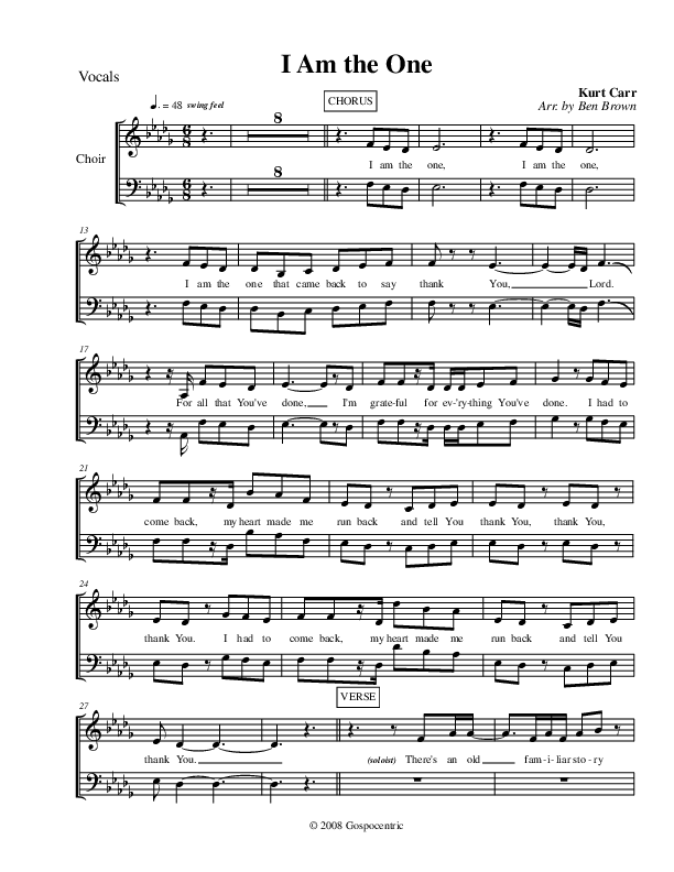 I Am The One Choir Sheet (Kurt Carr)