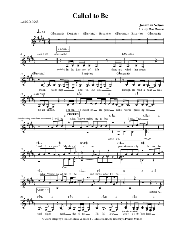Called To Be Lead Sheet (Jonathan Nelson)