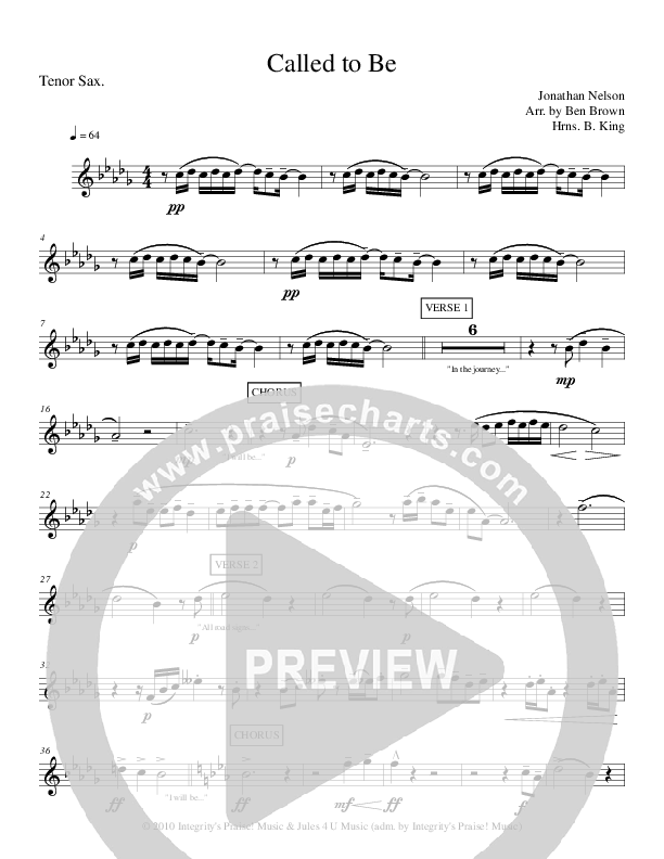 Called To Be Tenor Sax 2 (Jonathan Nelson)