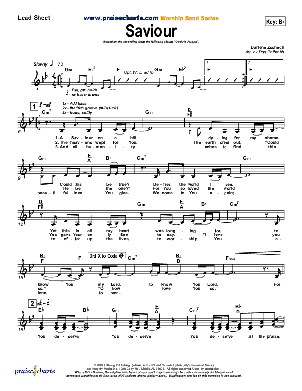 Saviour Lead Sheet (Hillsong Worship)