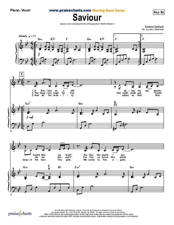 Saviour Piano/Vocal & Lead (Hillsong Worship)