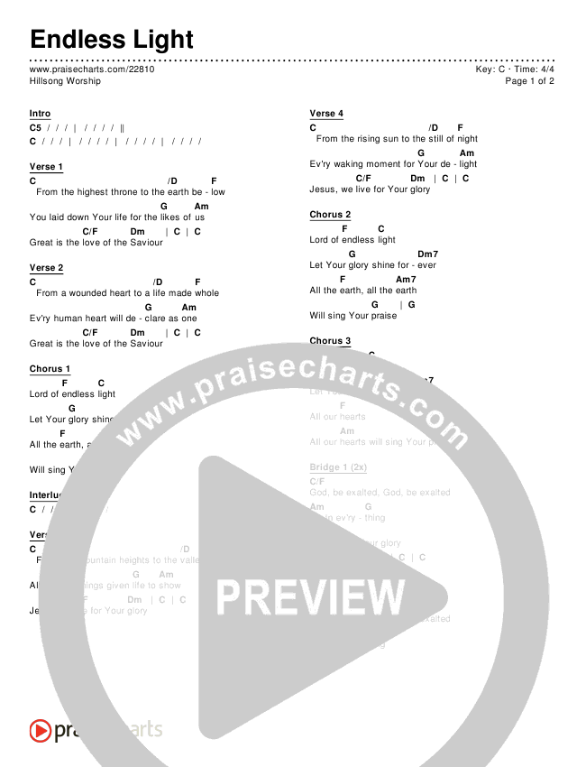 Endless Light Chords & Lyrics (Hillsong Worship)