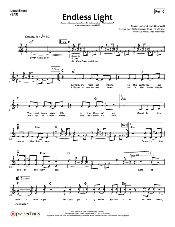 Endless Light Lead Sheet (SAT) (Hillsong Worship)