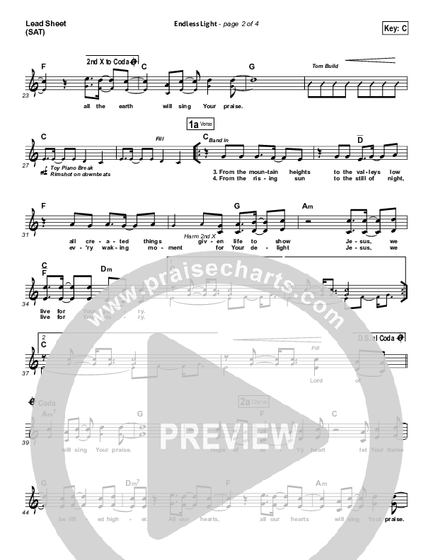 Endless Light Lead Sheet (SAT) (Hillsong Worship)