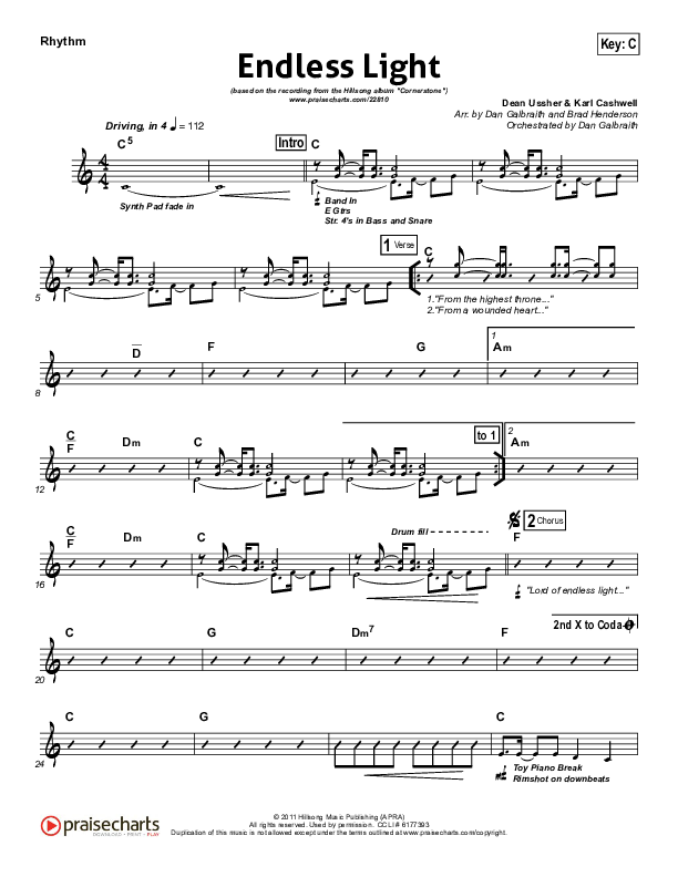 Endless Light Rhythm Chart (Hillsong Worship)