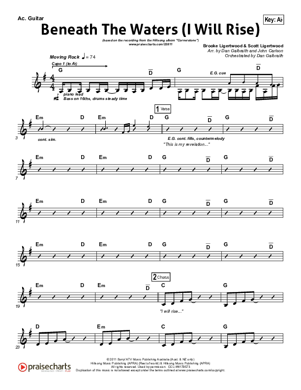 Beneath The Waters (I Will Rise) Acoustic Guitar (Hillsong Worship)