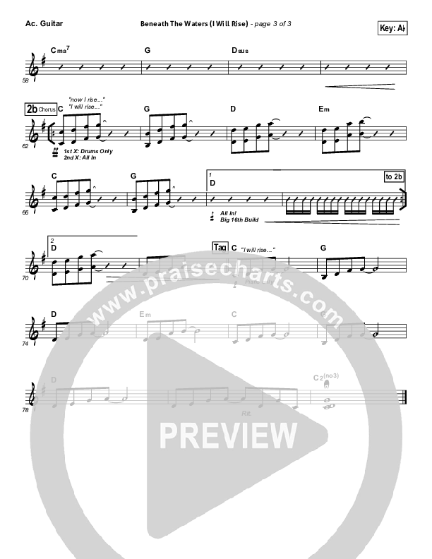 Beneath The Waters (I Will Rise) Acoustic Guitar (Hillsong Worship)