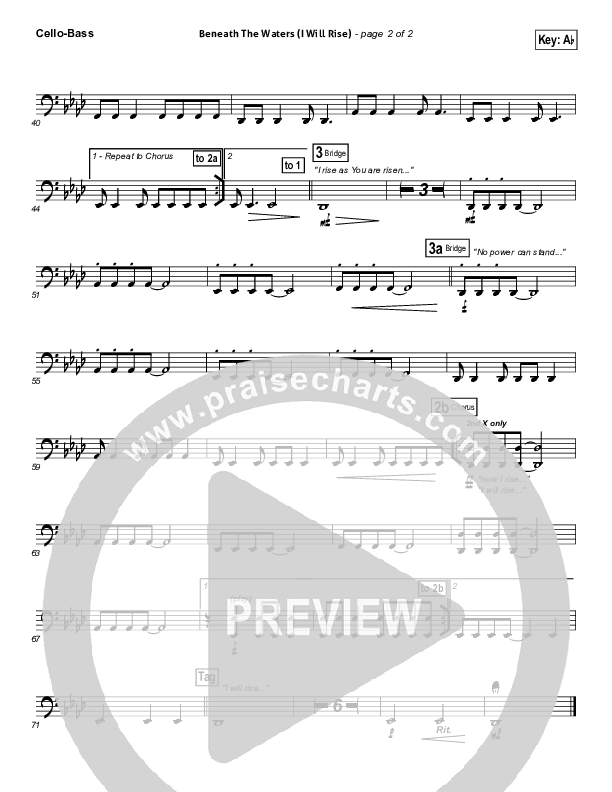 Beneath The Waters (I Will Rise) Cello/Bass (Hillsong Worship)